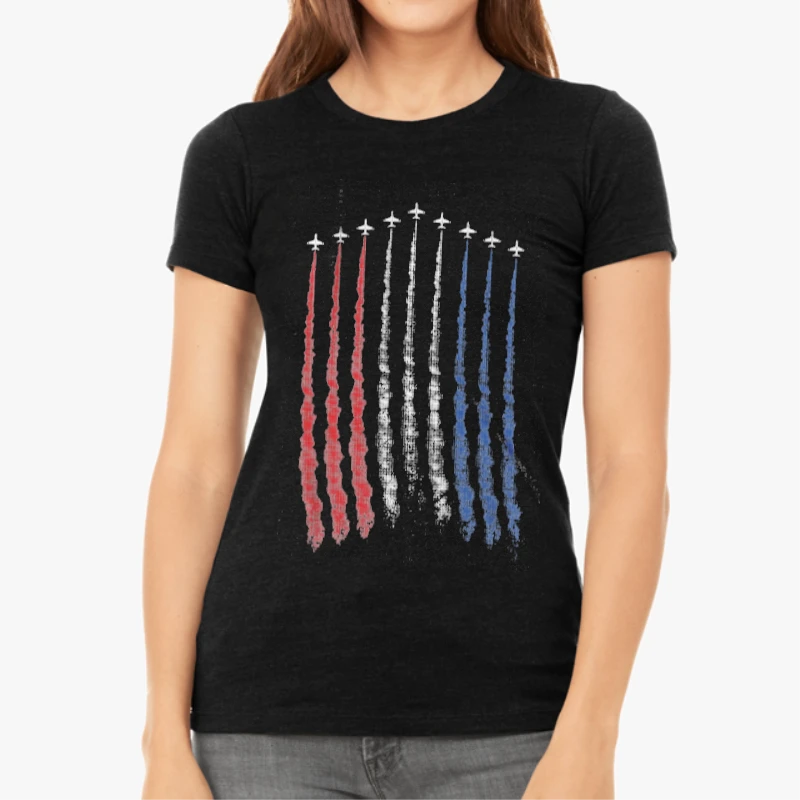 Red White Blue Air Force Flyover-Black - Women's Favorite Fashion Cotton T-Shirt