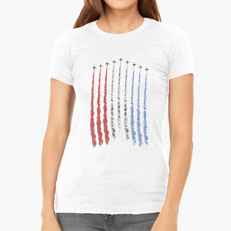 Red White Blue Air Force Flyover-White - Women's Favorite Fashion Cotton T-Shirt