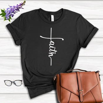 Faith Tee, Christian T-shirt, Faith Shirt, Vertical Cross Tee, Faith Cross T-shirt,  Religious Women's Favorite Fashion Cotton T-Shirt