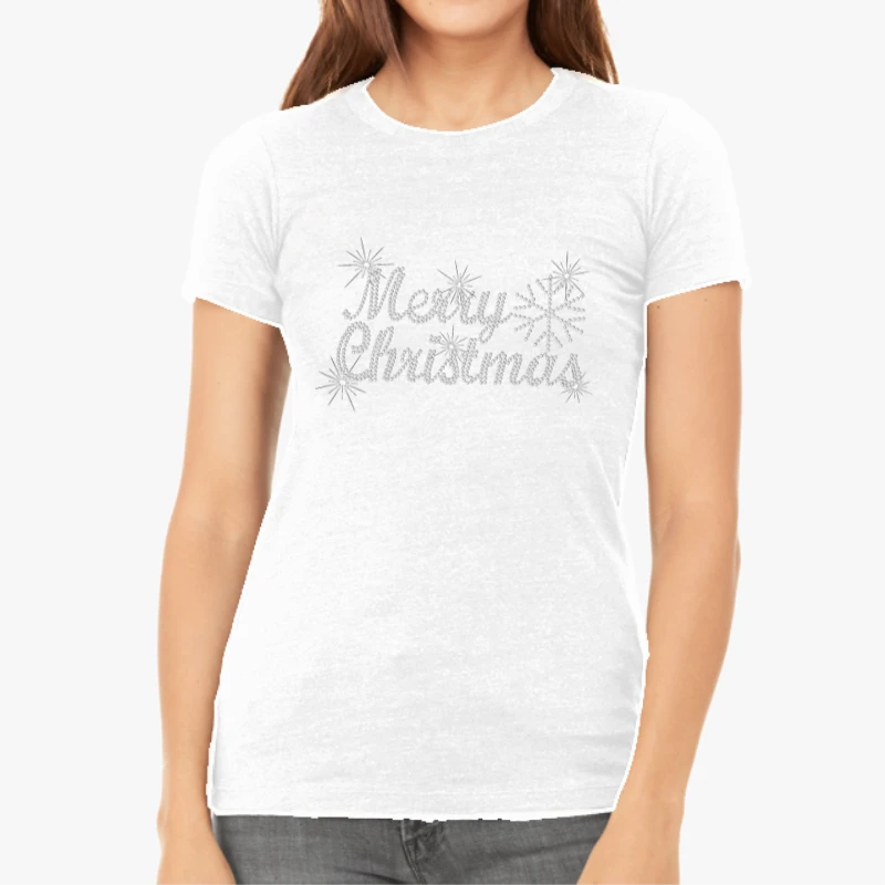 MERRY CHRISTMAS, crystal rhinestone design, Ladies fitted XMAS clipart-White - Women's Favorite Fashion Cotton T-Shirt