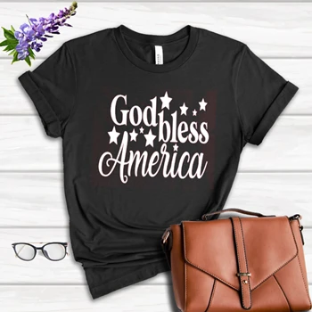 God Bless America Tee, Happy 4th Of July T-shirt, Freedom Shirt, Independence Day Tee, 4th of July Gift T-shirt,  Patriotic Women's Favorite Fashion Cotton T-Shirt
