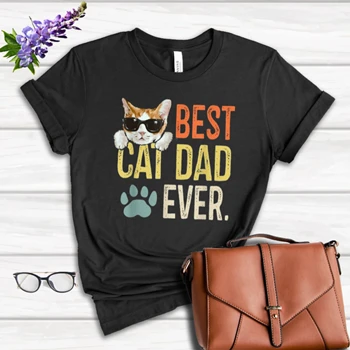 Best Cat Dad Ever Tee,  Funny Retro Cat Lover Fathers Day. Restro cat father day graphic Women's Favorite Fashion Cotton T-Shirt