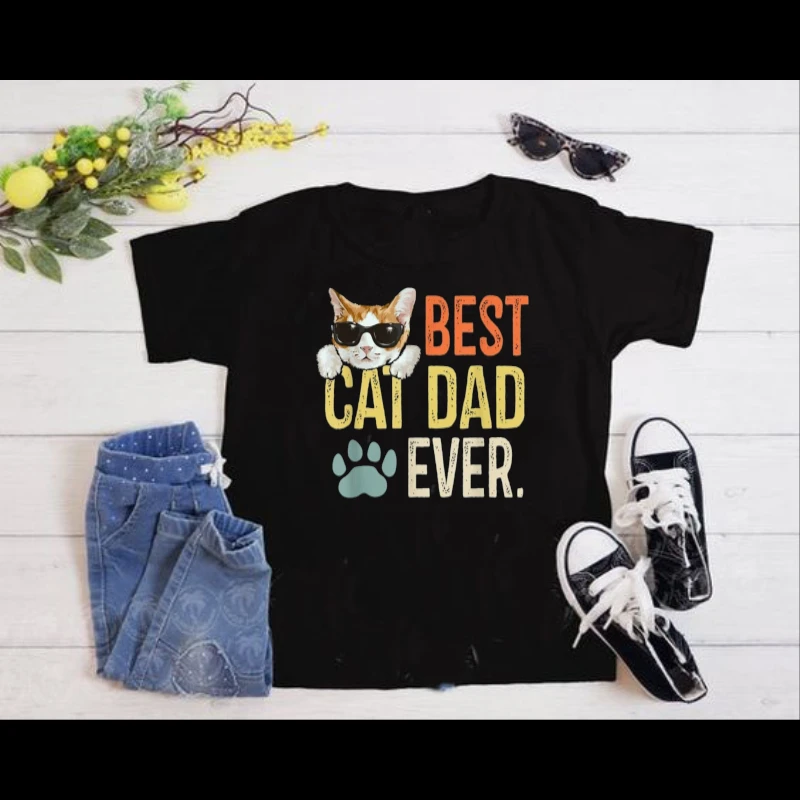 Best Cat Dad Ever, Funny Retro Cat Lover Fathers Day. Restro cat father day graphic- - Women's Favorite Fashion Cotton T-Shirt