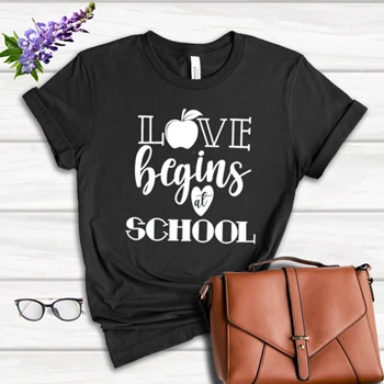 Love Begins At School Tee, School Begin T-shirt, Back To School Shirt, Teacher Mode On Tee, First Day Of School T-shirt, Gift For Teacher Shirt, Hello School Women's Favorite Fashion Cotton T-Shirt