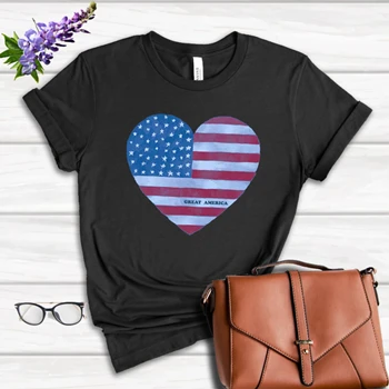 Great america flag Tee, Great america heart T-shirt, america heart clipart Shirt, usa flag Tee,  usa heart Women's Favorite Fashion Cotton T-Shirt