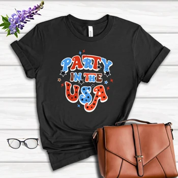 Retro Party in the USA Tee, Party In The USA T-shirt, 4th of July Shirt, Independence Day Tee, USA Patriotic Tee T-shirt,  4th of July Party Women's Favorite Fashion Cotton T-Shirt