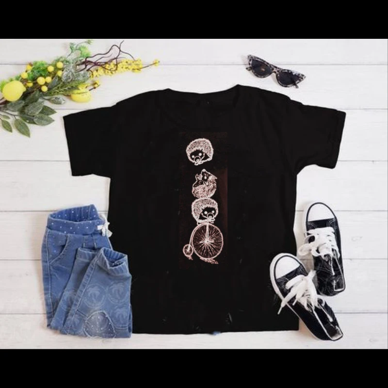 Womens Gift, Hedgehog, Womens, Graphic Tee, Bicycle, Funny Animal, Animal - - Women's Favorite Fashion Cotton T-Shirt