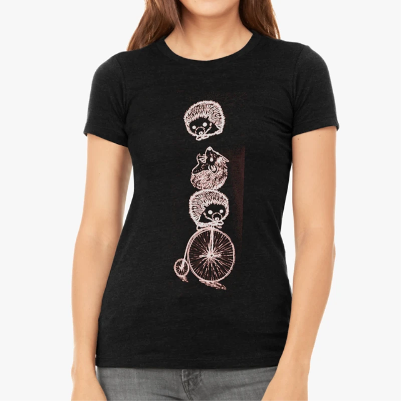 Womens Gift, Hedgehog, Womens, Graphic Tee, Bicycle, Funny Animal, Animal -Black - Women's Favorite Fashion Cotton T-Shirt