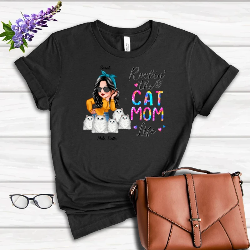 Customized Rocking The Cat Mom, Funny Personalized Design Cat Mom, Love Cat Design- - Women's Favorite Fashion Cotton T-Shirt