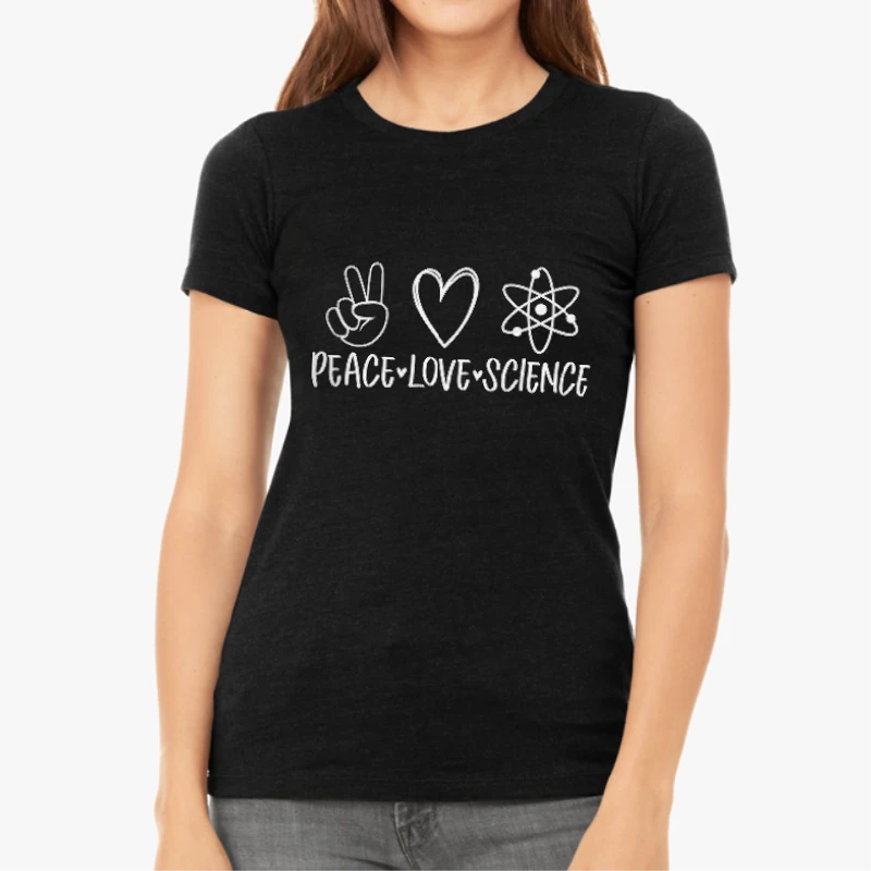 Peace love science design, teacher clipart, science clipart-Black - Women's Favorite Fashion Cotton T-Shirt
