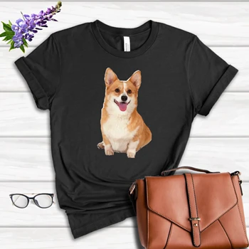 Cute Corgi Dog Sitting Tee, Cool dog clipart T-shirt,  Sitting Dog Graphic Women's Favorite Fashion Cotton T-Shirt