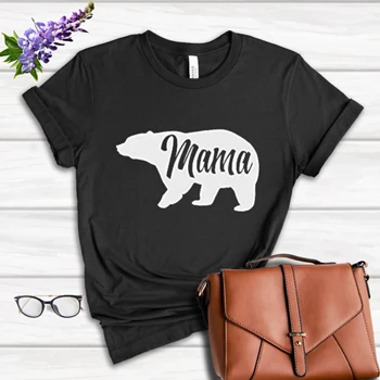 Mama Bear Clipart Tee, Cute Funny Best Mom of Boys Girls T-shirt,  Cool Mother Graphic Women's Favorite Fashion Cotton T-Shirt