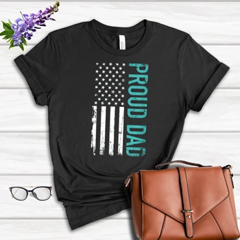 Proud dad design Tee,  US american flag father's day graphic Women's Favorite Fashion Cotton T-Shirt