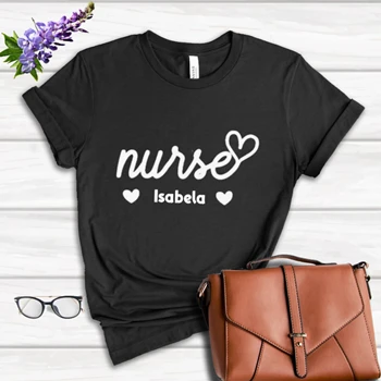 Personalized Nurse Tee, Custom Nurse T-shirt, Nurse Shirt, Nursing School Tee, Nurse Gift T-shirt, Cute Nurse Shirt,  Nurse Heart Women's Favorite Fashion Cotton T-Shirt