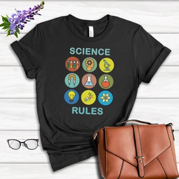 SCIENCE RULES Clipart Tee, Science Symbols Design T-shirt, Eco Shirt, Friendly Graphic Women's Favorite Fashion Cotton T-Shirt