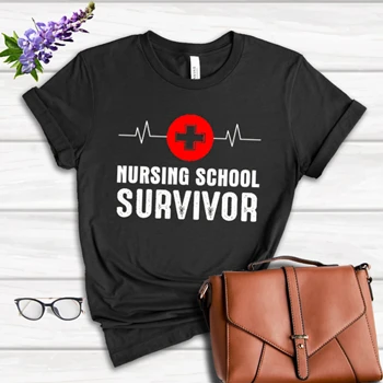 Nursing School Survivor Clipart Tee, Medical Nurse Graduation Student Women's Favorite Fashion Cotton T-Shirt