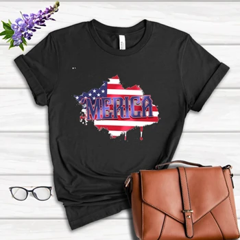 Fourth of July Tee, 4th of July T-shirt, Patriotic Shirt, America Tee, Independence Day T-shirt, Memorial Day Shirt,  American Flag Women's Favorite Fashion Cotton T-Shirt