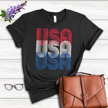 USA Funny Tee, Red White Blue Retro USA clipart T-shirt,  Cool USA Graphic Designs Women's Favorite Fashion Cotton T-Shirt