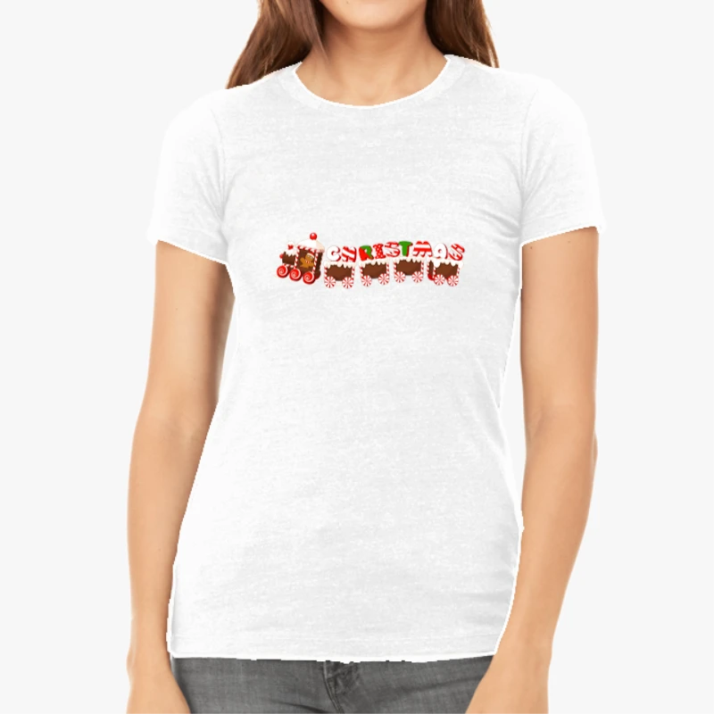 Christmas Candy Train,Merry Christmas clipart, Christmas train design, printable Christmas Decoration-White - Women's Favorite Fashion Cotton T-Shirt