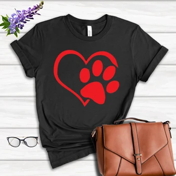 Paw Print Heart Tee, Paw Heart Clipart T-shirt, Dog Cat Lovers Shirt,  Animal Printed Design Women's Favorite Fashion Cotton T-Shirt
