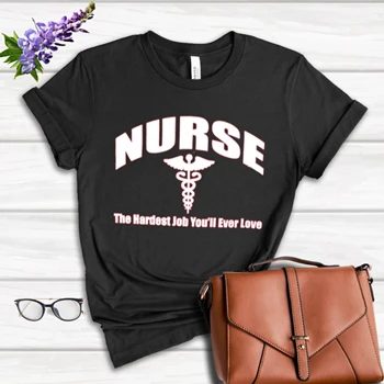 Nurse Clipart Tee, Nursing The Hardest Job You Will Ever Love T-shirt,  RN LPN CNA Hospital Graphic Women's Favorite Fashion Cotton T-Shirt
