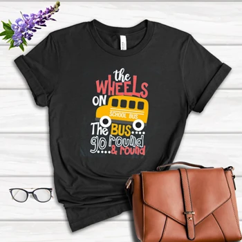 The WHEELS On The BUS Tee, go back to school T-shirt, School bus Shirt, school kids Tee, Cute kids T-shirt, School Shirt, First day of school Women's Favorite Fashion Cotton T-Shirt