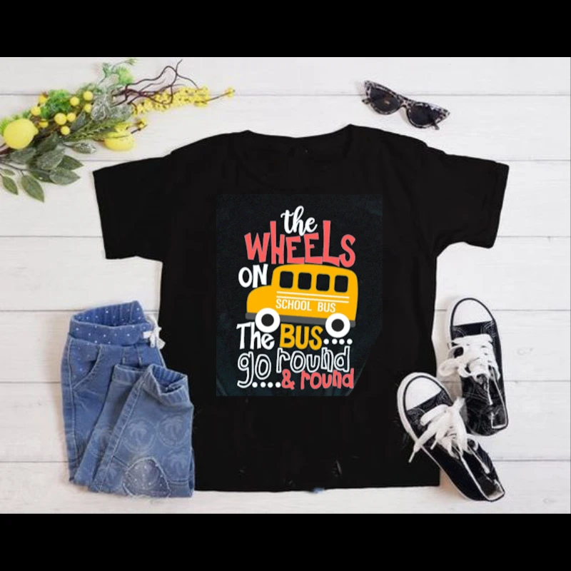 The WHEELS On The BUS, go back to school,School bus, school kids, Cute kids,School,First day of school- - Women's Favorite Fashion Cotton T-Shirt
