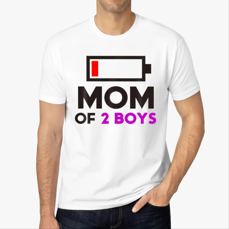 Mom of 2 Boys, Gift from Son Mothers Day, Birthday Women Design-White - Men's Fashion Cotton Crew T-Shirt