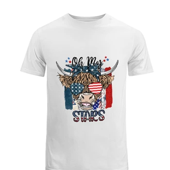 Oh My Stars Cow Shirt Tee, Highland Cow shirt T-shirt, Highland Cow With 4th July shirt, American Flag Shirt tshirt, Fourth Of July Tee Tee,  Independence Day Men's Fashion Cotton Crew T-Shirt