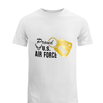 Proud Air Force Mom Tee, Metallic Gold Military Dog Tag T-shirt,  Dog tag clipart Men's Fashion Cotton Crew T-Shirt