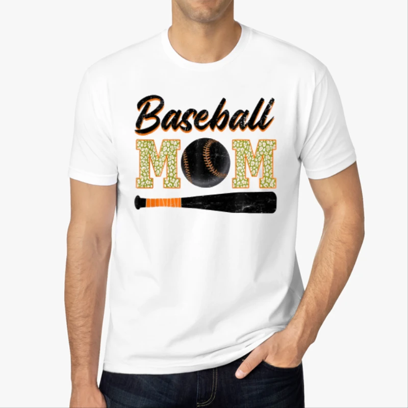 Baseball Mom Clipart, mother day Graphic, Baseball Mom Design-White - Men's Fashion Cotton Crew T-Shirt