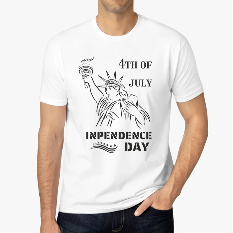 4th of July, Lady Liberty, Independence Day, Womens USA, Mens fourth of July, American Flag, Team USA-White - Men's Fashion Cotton Crew T-Shirt