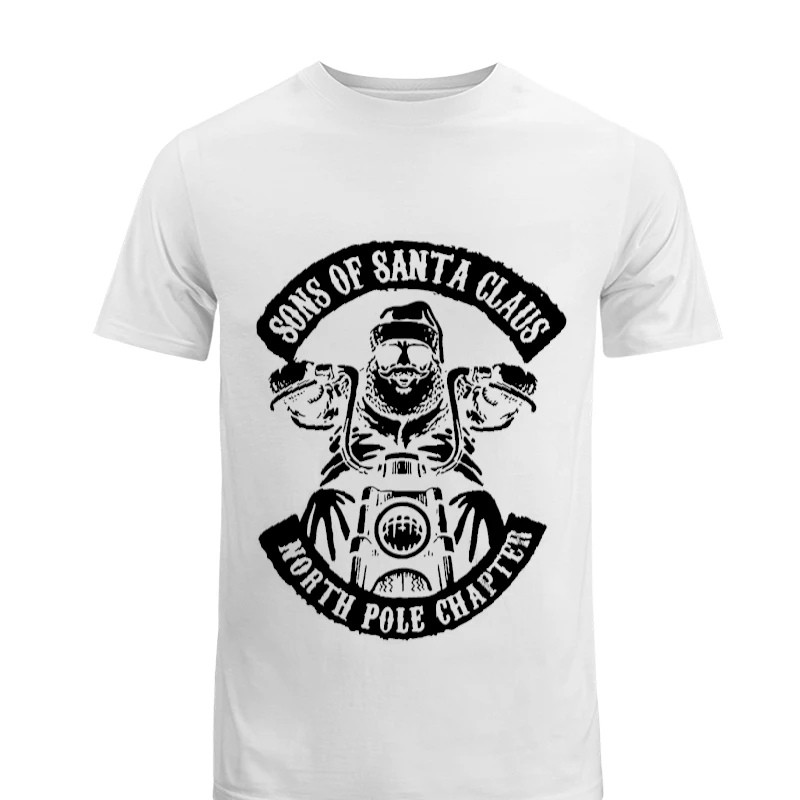 The North Pole Chapter Biker Christmas, Santa Xmas, Gift Present-White - Men's Fashion Cotton Crew T-Shirt