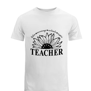 Teacher Sunflower Tee, Teach Encourage Motivate Inspire T-shirt, Teacher Life shirt, School tshirt, Back To School Tee, School Teacher Gift Men's Fashion Cotton Crew T-Shirt