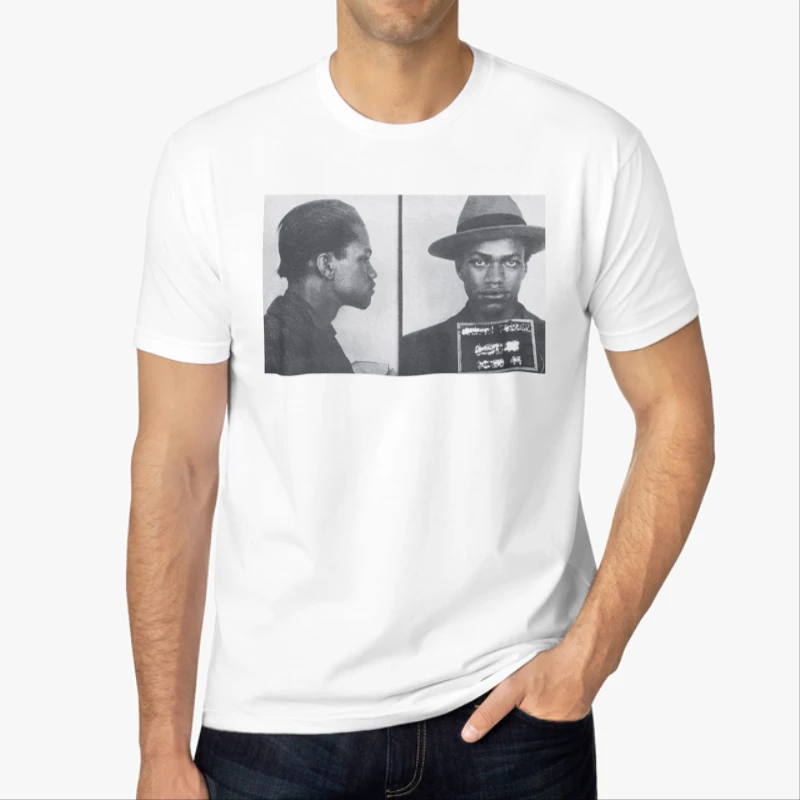 Malcolm X Mugshot, Martin Luther King Black Activist Vintage Custom Print, Homage, Style Men Woman-White - Men's Fashion Cotton Crew T-Shirt