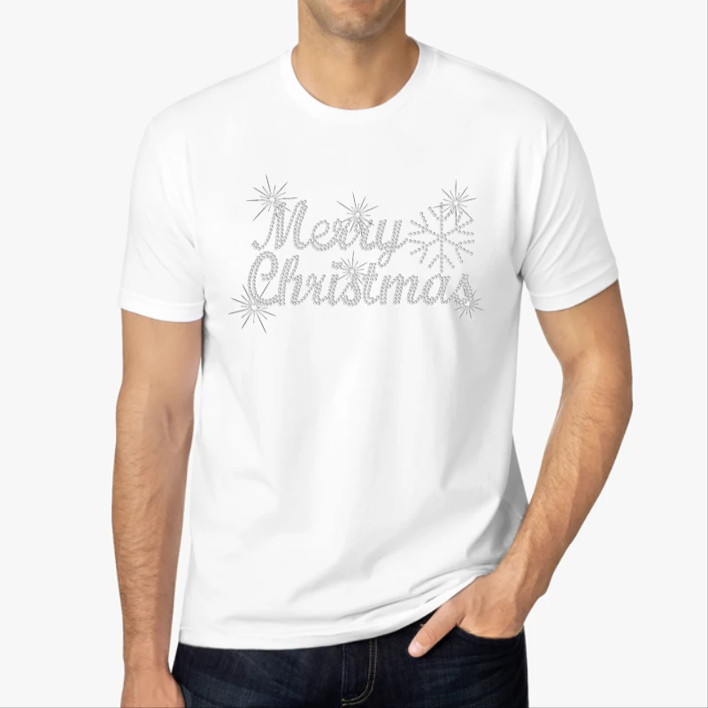 MERRY CHRISTMAS, crystal rhinestone design, Ladies fitted XMAS clipart-White - Men's Fashion Cotton Crew T-Shirt