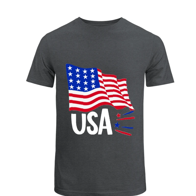 USA Flag Memorial Day, Freedom USA, Independence Day, 4th Of July, American Flag, Red Blue White, USA, America- - Men's Fashion Cotton Crew T-Shirt