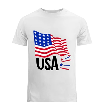 USA Flag Memorial Day Tee, Freedom USA T-shirt, Independence Day shirt, 4th Of July tshirt, American Flag Tee, Red Blue White T-shirt, USA shirt,  America Men's Fashion Cotton Crew T-Shirt
