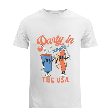Retro Party in the USA Tee, 4th of July T-shirt, Retro funny fourth shirt, Womens 4th of July tshirt, America Patriotic Tee,  Independence Day Men's Fashion Cotton Crew T-Shirt