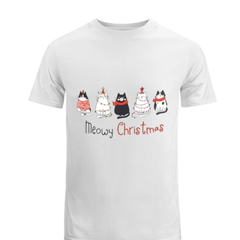 Meowy Christmas Tee, Christmas Cat T-shirt, Merry Christmas shirt, Cat Lover tshirt, Christmas Gift Tee,  Christmas Gift For Cat Mom Gifts For Cat Lover Men's Fashion Cotton Crew T-Shirt
