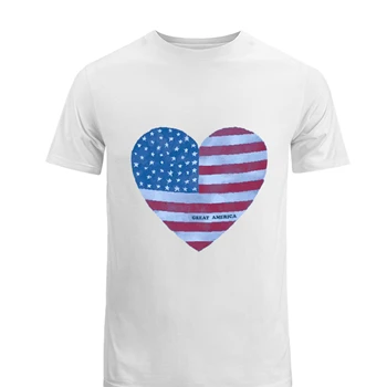Great america flag Tee, Great america heart T-shirt, america heart clipart shirt, usa flag tshirt,  usa heart Men's Fashion Cotton Crew T-Shirt