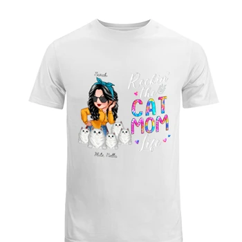 Customized Rocking The Cat Mom Tee, Funny Personalized Design Cat Mom T-shirt,  Love Cat Design Men's Fashion Cotton Crew T-Shirt