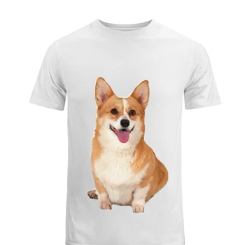 Cute Corgi Dog Sitting Tee, Cool dog clipart T-shirt,  Sitting Dog Graphic Men's Fashion Cotton Crew T-Shirt