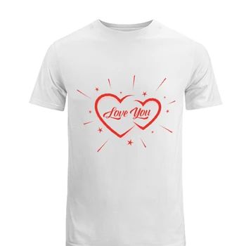 Love You Tee, Valentine Design T-shirt, Two Heart clipart shirt, Heart Valentine Clipart Men's Fashion Cotton Crew T-Shirt
