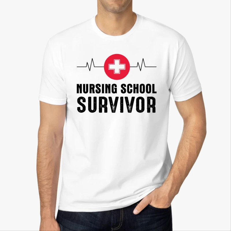 Nursing School Survivor Clipart,Medical Nurse Graduation Student-White - Men's Fashion Cotton Crew T-Shirt