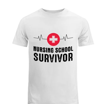 Nursing School Survivor Clipart Tee, Medical Nurse Graduation Student Men's Fashion Cotton Crew T-Shirt