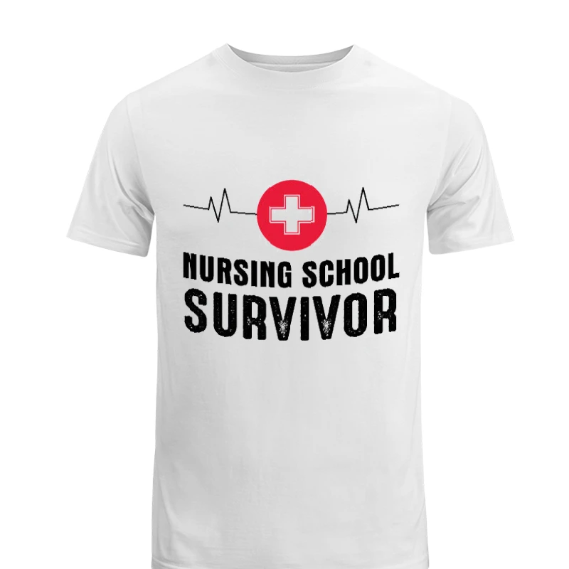 Nursing School Survivor Clipart,Medical Nurse Graduation Student-White - Men's Fashion Cotton Crew T-Shirt
