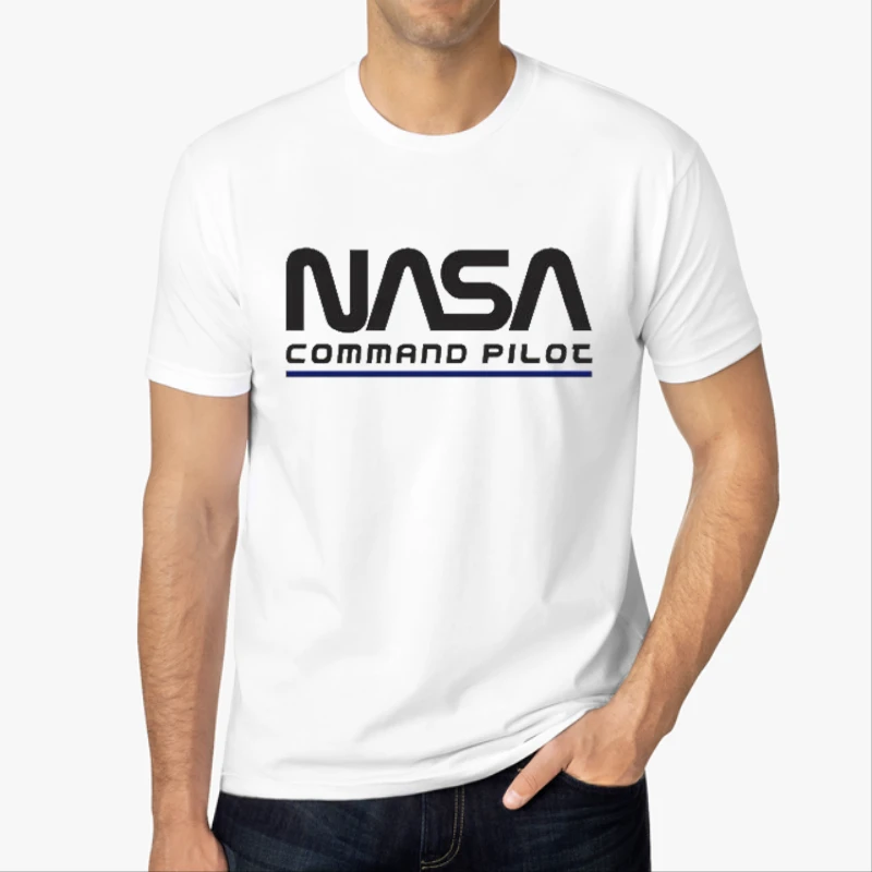 Nasa Command Pilot Design, Nasa Funny Pilot Graphic-White - Men's Fashion Cotton Crew T-Shirt