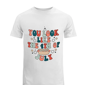 You Look Like the 4th of July Clipart Tee, Funny Fourth of July Graphic T-shirt, 4th July Hot Dog shirt,  Independence Day Design Men's Fashion Cotton Crew T-Shirt