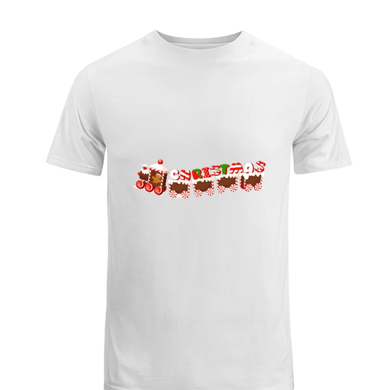 Christmas Candy Train,Merry Christmas clipart, Christmas train design, printable Christmas Decoration-White - Men's Fashion Cotton Crew T-Shirt